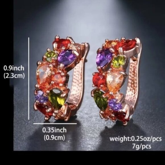 14k White Gold Plated Blue Diamond Hoop Earrings - Picture 2 of 5